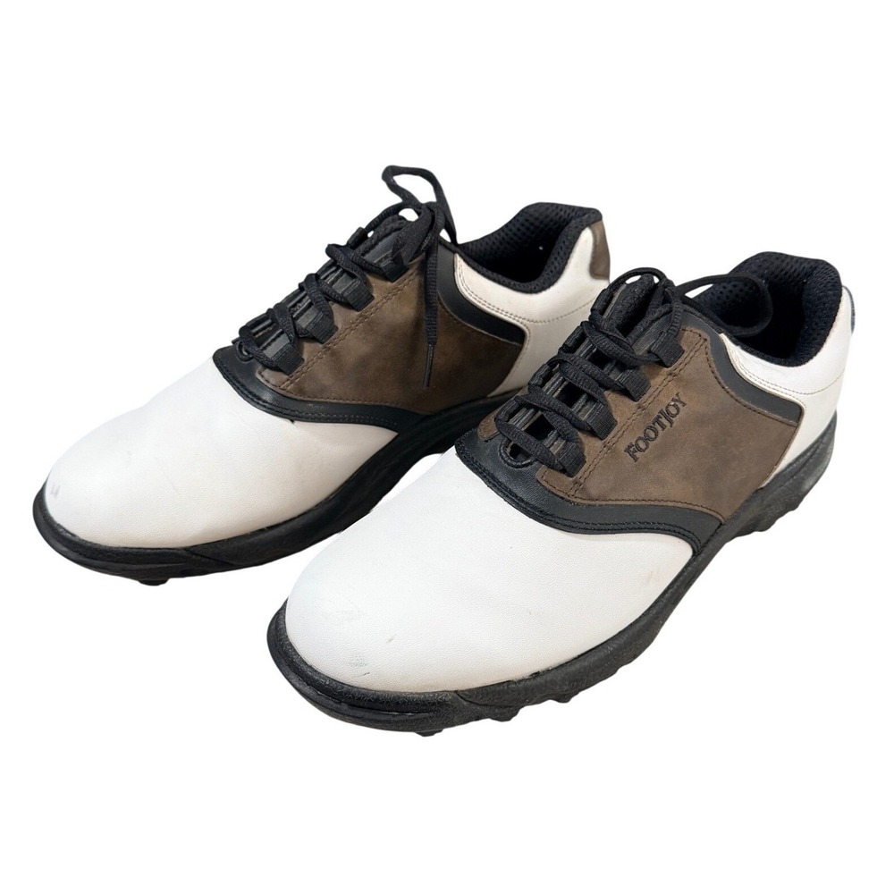 FootJoy Mens Golf Shoes Spiked Saddle 10.5 White Brown Synthetic 45516